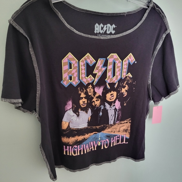 ACDC Highway to Hell Graphic Cropped Short Sleeve XXL Top Shirt - Picture 4 of 6